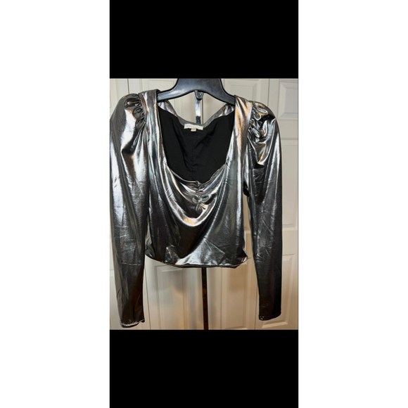 Torn by Ronny Kobo Selina Metallic Long Sleeve Ruched Crop Top SZ S - Picture 4 of 6